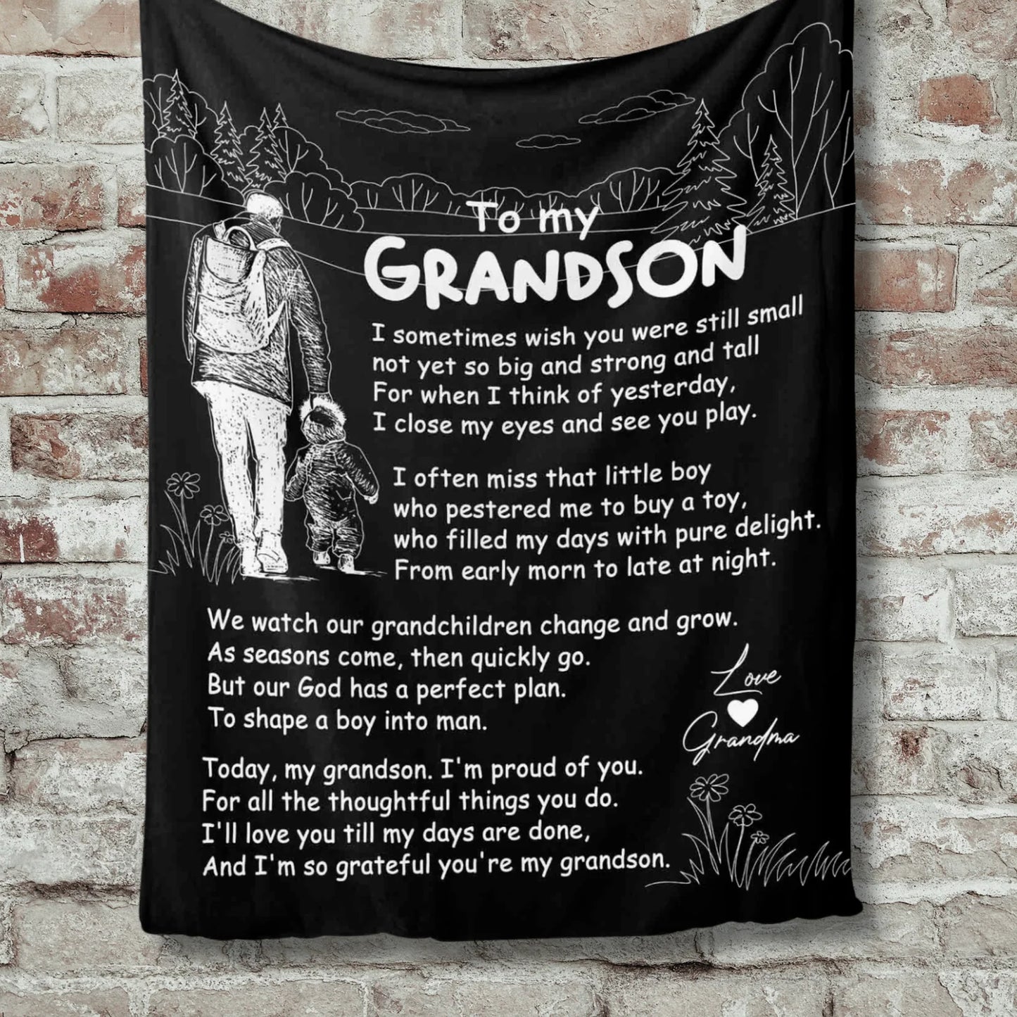 Black Personalized Grandson Blanket – Special Gift from Grandpa