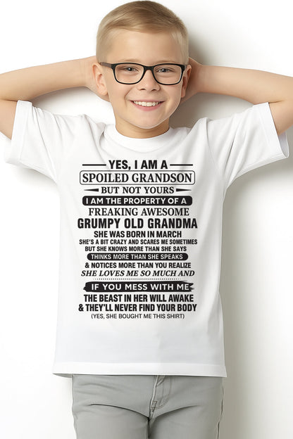 Yes I’m A Stubborn Grandson T-Shirt – Birthday Gift From March Grandma / Woman - kien03 (SKU10-171-03)
