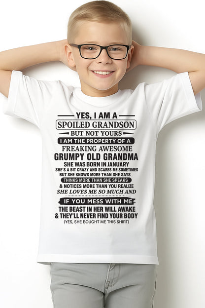 Yes I’m A Stubborn Grandson T-Shirt – Birthday Gift From January Grandma / Woman - kien01 (SKU10-171-01)