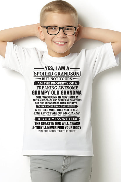 Yes I’m A Stubborn Grandson T-Shirt – Birthday Gift From November Grandma / Woman - kien11 (SKU10-171-11)