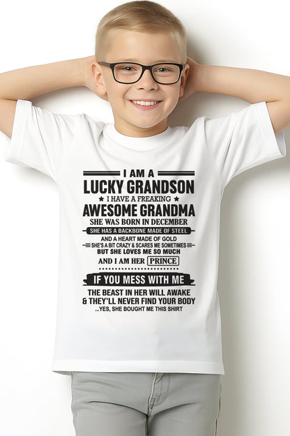 I Am A Lucky Grandson T-Shirt – Birthday Gift From December Grandma / Woman - kien12 (SKU11-29-12)