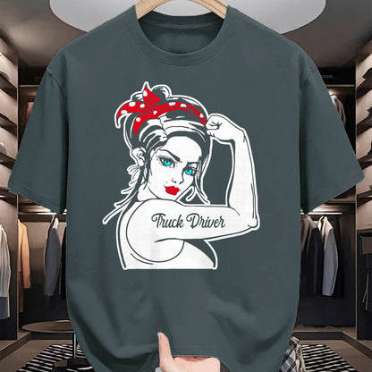 Best Truck Driver Life Shirt, Funny Trucker UnisexT-Shirt/Hoodie/Sweatshirt HLT00 - Female Truck Driver Rosie The Riveter Pin Up Girl Truck T-Shirt