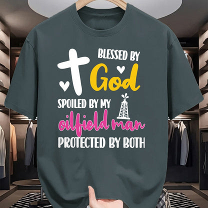Best Wife Shirt, Wife and Husband Unisex T-Shirt/Hoodie/Sweatshirt HLT00 - Spoiled By My Oilfield Man  Husband Oilfield Worker Wife T-Shirt