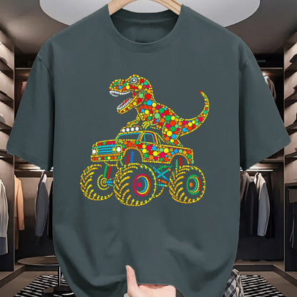 Best Dinosaur Lover Shirt, Funny Dinosaur UnisexT-Shirt/Hoodie/Sweatshirt HLT00 - Colorful Polka Dot Dinosaur Riding Monster Truck Toddler Boy T-Shirt