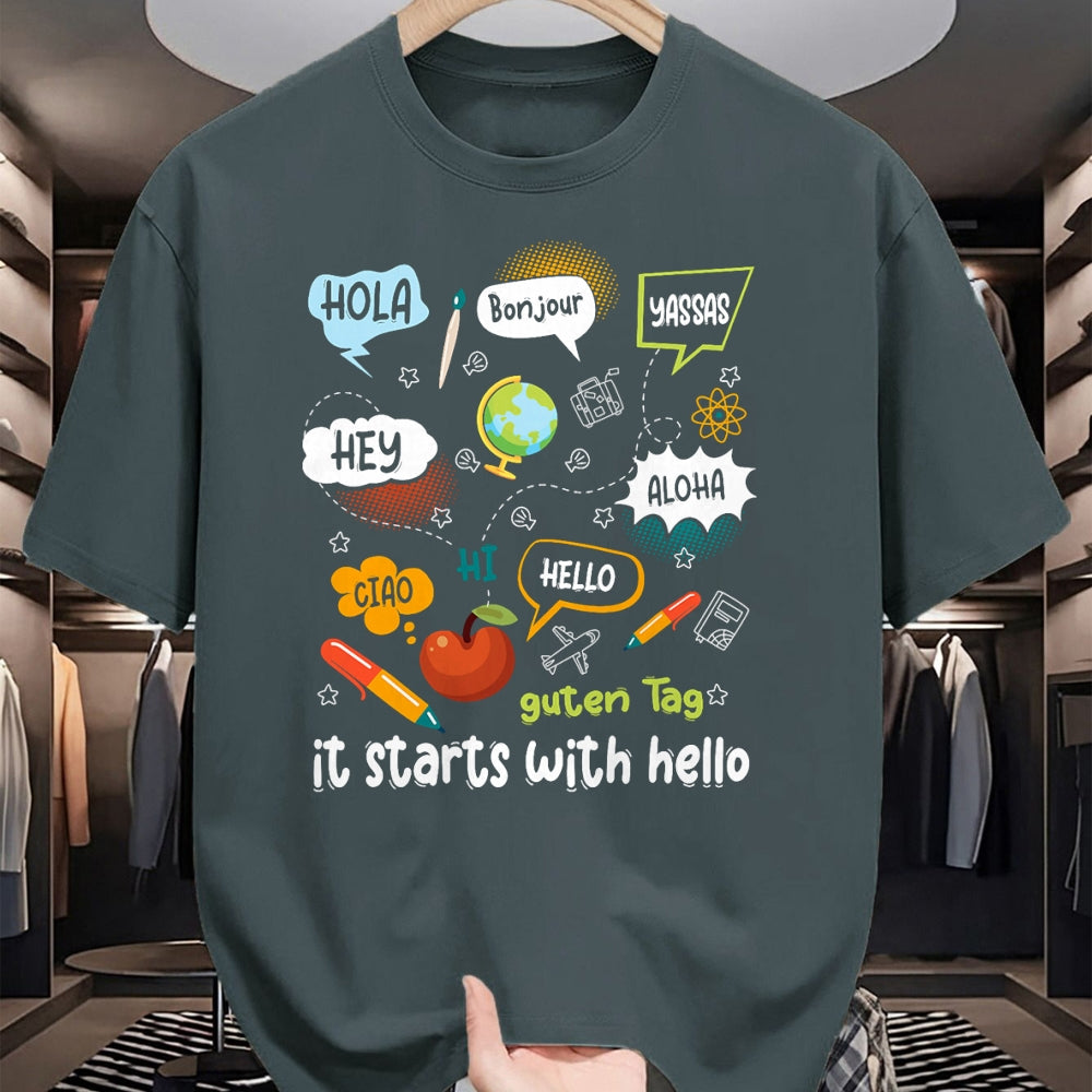 Best Teacher Shirt, Funny Teacher UnisexT-Shirt/Hoodie/Sweatshirt HLT00 - Friendship Inclusion Language Teacher It Starts with Hello T-Shirt