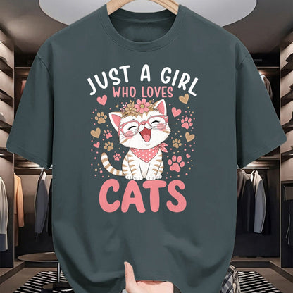 Cat Love Shirt, Funny Cat Lover Gift UnisexT-Shirt/Hoodie/Sweatshirt HLT00 - Just A Girl Who Loves Cats Cute Floral Animals Lover T-Shirt (1)