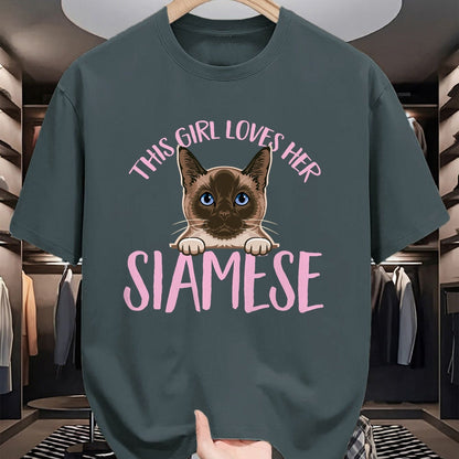 Cat Love Shirt, Funny Cat Lover Gift UnisexT-Shirt/Hoodie/Sweatshirt HLT00 - Siamese Cat This Girl Loves Her Siamese Cat T-Shirt