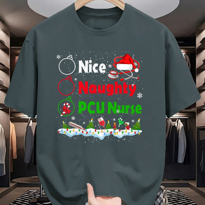 Funny Nurse Shirt, Nurse Unisex T-Shirt/Hoodie/Sweatshirt HLT00 - Funny Christmas Nice Naughty PCU Nurse T-Shirt
