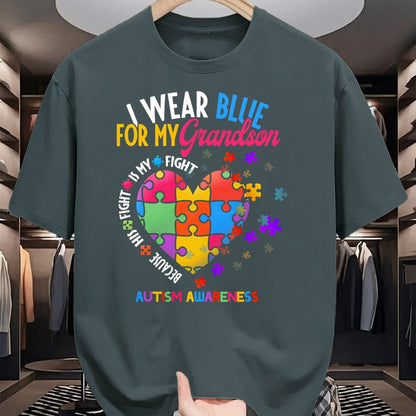 Best Grandpa Shirt, Proud Grandpa Unisex T-Shirt/Hoodie/Sweatshirt HLT00 - Grandma Grandpa I Wear Blue For My Grandson Autism Awareness T-Shirt