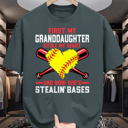 Best Grandpa Shirt, Proud Grandpa Unisex T-Shirt/Hoodie/Sweatshirt HLT00 - First My Granddaughter Stole My Heart - Softball Grandpa T-Shirt