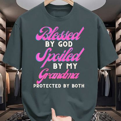 Best Grandma Shirt, Proud Grandma Unisex T-Shirt/Hoodie/Sweatshirt HLT00 - Blessed By God Spoiled By My Grandma Protected By Both Premium T-Shirt