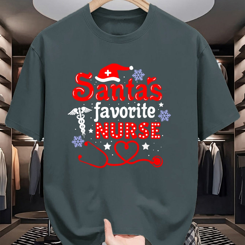 Funny Nurse Shirt, Nurse Unisex T-Shirt/Hoodie/Sweatshirt HLT00 - Santa's Favorite Nurse Christmas Short Sleeve T-Shirt (1)
