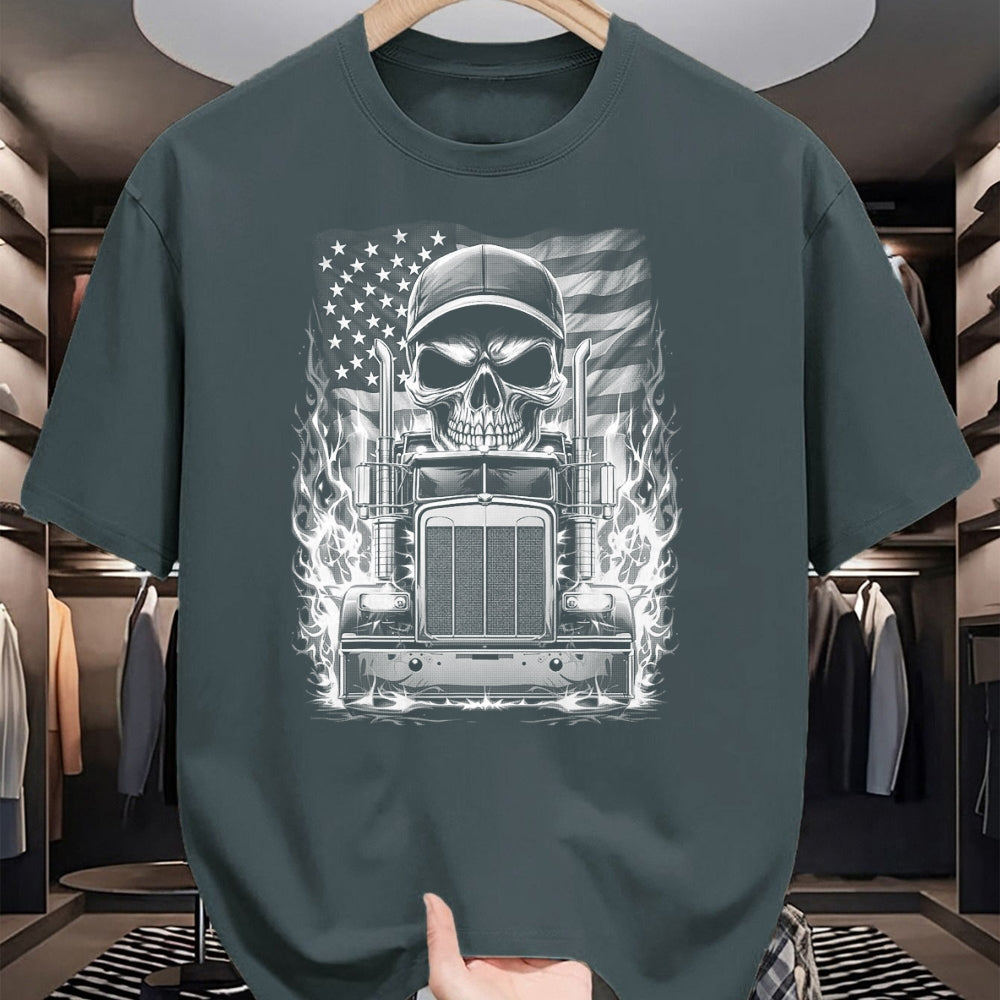 Best Truck Driver Life Shirt, Funny Trucker UnisexT-Shirt/Hoodie/Sweatshirt HLT00 - Trucker Patriotic American Flag Semi Truck Driver Skull T-Shirt (2)