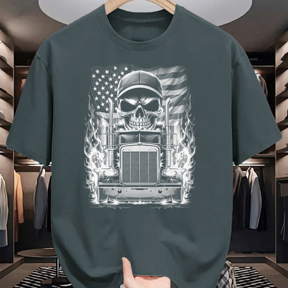 Best Truck Driver Life Shirt, Funny Trucker UnisexT-Shirt/Hoodie/Sweatshirt HLT00 - Trucker Patriotic American Flag Semi Truck Driver Skull T-Shirt