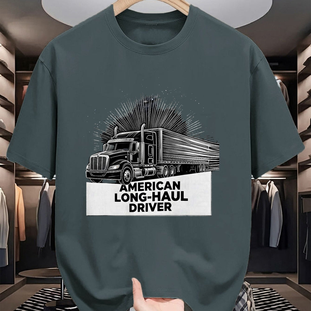 Best Truck Driver Life Shirt, Funny Trucker UnisexT-Shirt/Hoodie/Sweatshirt HLT00 - American Long-Haul Driver Patriotic Semi Truck Driver T-Shirt, Men, Heather Blue, Large