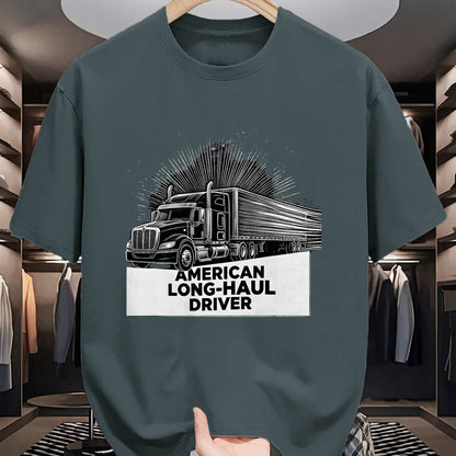 Best Truck Driver Life Shirt, Funny Trucker UnisexT-Shirt/Hoodie/Sweatshirt HLT00 - American Long-Haul Driver Patriotic Semi Truck Driver T-Shirt, Men, Heather Blue, Large