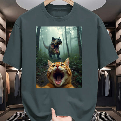 Best Dinosaur Lover Shirt, Funny Dinosaur UnisexT-Shirt/Hoodie/Sweatshirt HLT00 -Cat Selfie with T-Rex Dinosaur T-Shirt, Men, Black, 3X-Large