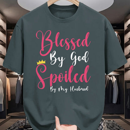 Best Wife Shirt, Wife and Husband Unisex T-Shirt/Hoodie/Sweatshirt HLT00 - Girls Blessed By God Spoiled By My Husband Protected By Both T-Shirt (1)