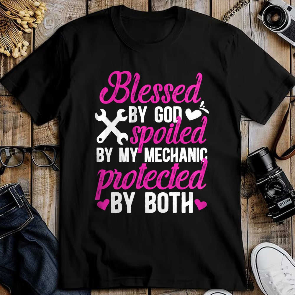 Best Wife Shirt, Wife and Husband Unisex T-Shirt/Hoodie/Sweatshirt HLT00 - Gift for wife T shirt, spoiled wife   Blessed By God Spoiled By My Mechanic Wife Of A Mechanic Pullo