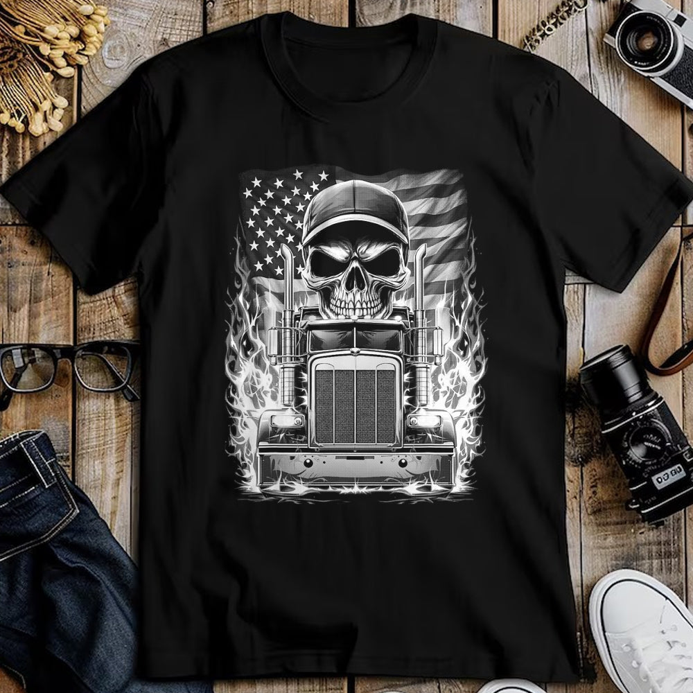 Best Truck Driver Life Shirt, Funny Trucker UnisexT-Shirt/Hoodie/Sweatshirt HLT00 - Trucker Patriotic American Flag Semi Truck Driver Skull T-Shirt