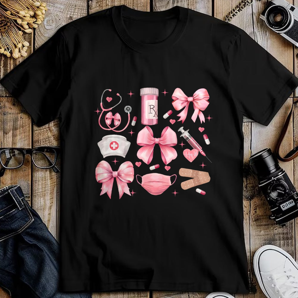Funny Nurse Shirt, Nurse Unisex T-Shirt/Hoodie/Sweatshirt HLT00 - Women Pink Retro Nurse Coquette Pink Bow Girlie Nurse Life T-Shirt