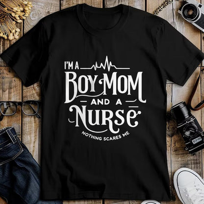 Funny Nurse Shirt, Nurse Unisex T-Shirt/Hoodie/Sweatshirt HLT00 - i'm a boy mom and a nurse nothing scares me Boy Mom Nurse Long Sleeve T-Shirt
