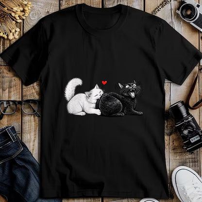 Cat Love Shirt, Funny Cat Lover Gift UnisexT-Shirt/Hoodie/Sweatshirt HLT00 - Funny Cat Couple Black White Cats Love Cat Biting Cat Butt T-Shirt