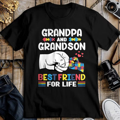 Best Grandpa Shirt, Proud Grandpa Unisex T-Shirt/Hoodie/Sweatshirt HLT00 - Proud Support Autism Grandpa And Grandson Autism Awareness T-Shirt