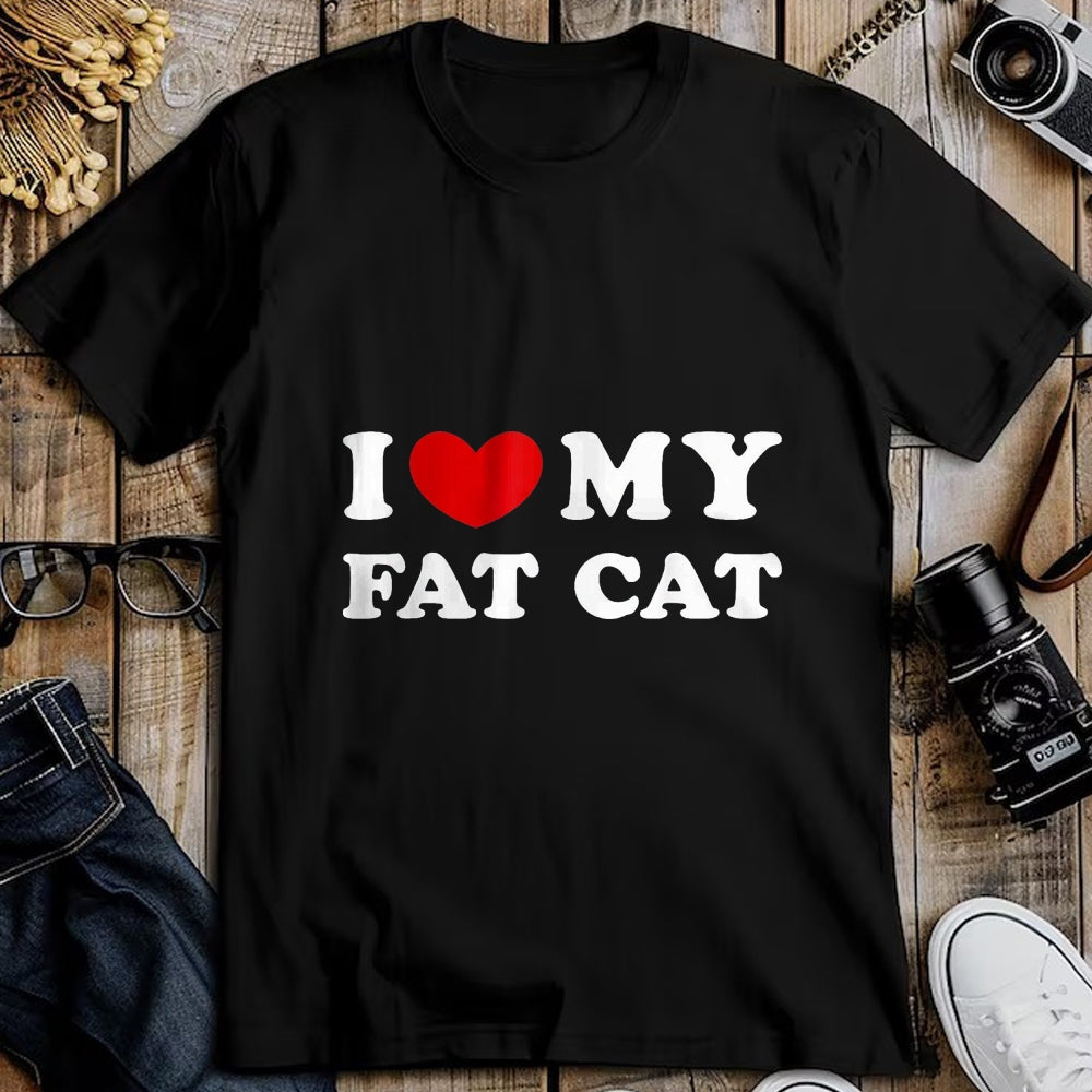 Cat Love Shirt, Funny Cat Lover Gift UnisexT-Shirt/Hoodie/Sweatshirt HLT00 - I Love My Fat Cat, I Heart My Fat Cat T-Shirt, Youth, Black, Medium