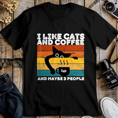 Cat Love Shirt, Funny Cat Lover Gift UnisexT-Shirt/Hoodie/Sweatshirt HLT00 - I Like Cats and Coffee and Maybe 3 People Funny Love Cats T-Shirt, Men, Black, 3X-Large