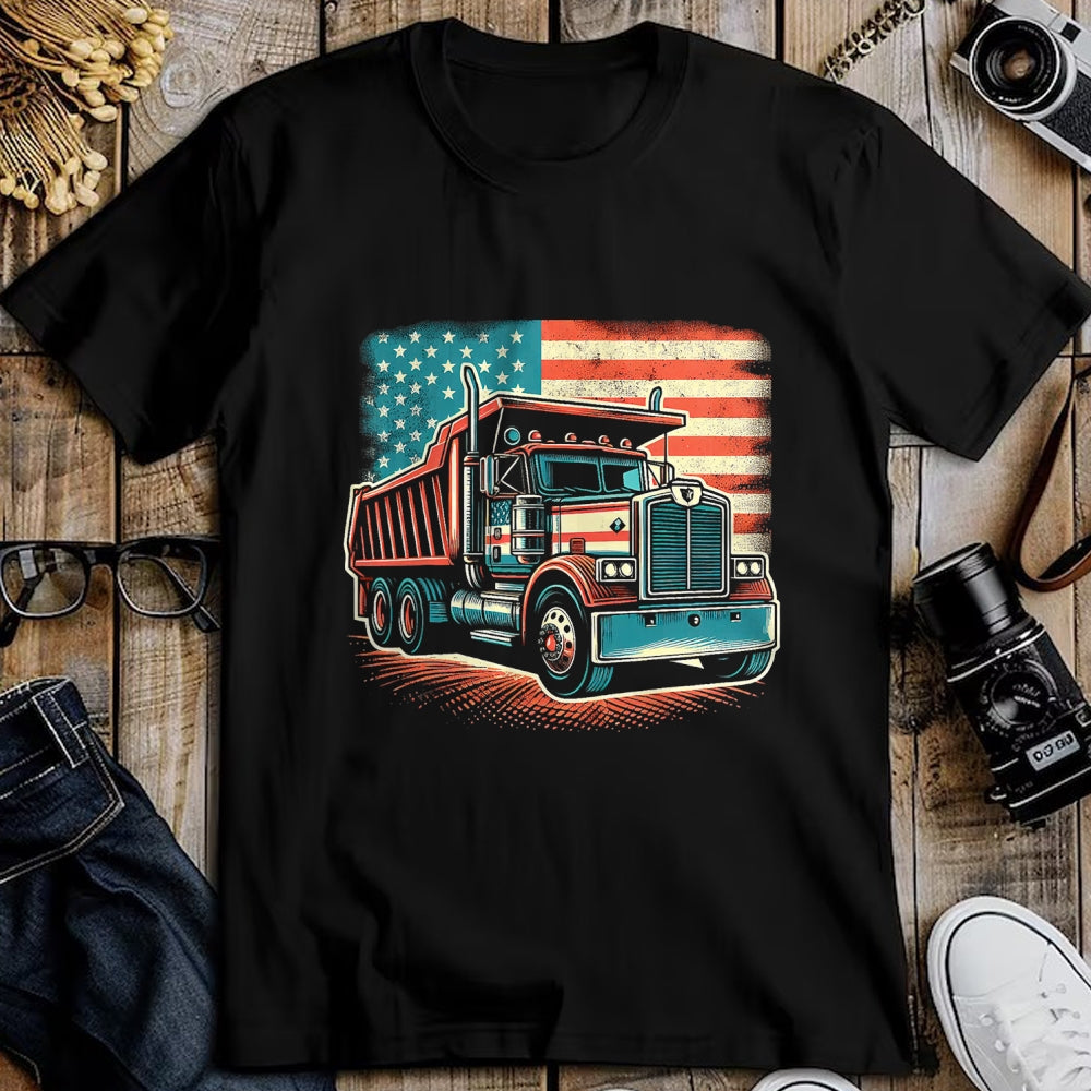 Best Truck Driver Life Shirt, Funny Trucker UnisexT-Shirt/Hoodie/Sweatshirt HLT00 - Dump Truck Driver American Flag Trucker Vintage Men Women T-Shirt