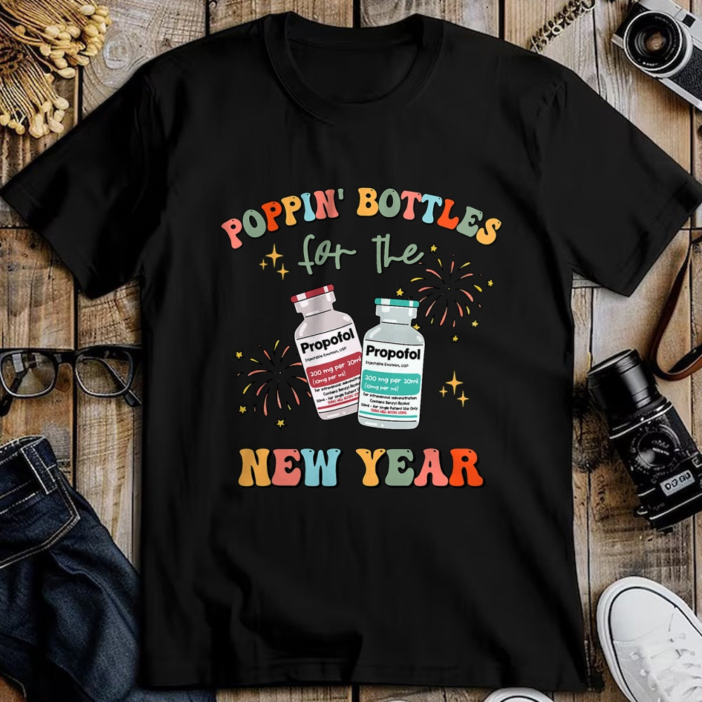 Funny Nurse Shirt, Nurse Unisex T-Shirt/Hoodie/Sweatshirt HLT00 -ICU Nurse New Year Eve Outfit Poppin Bottles ER RN CNA Nurse T-Shirt