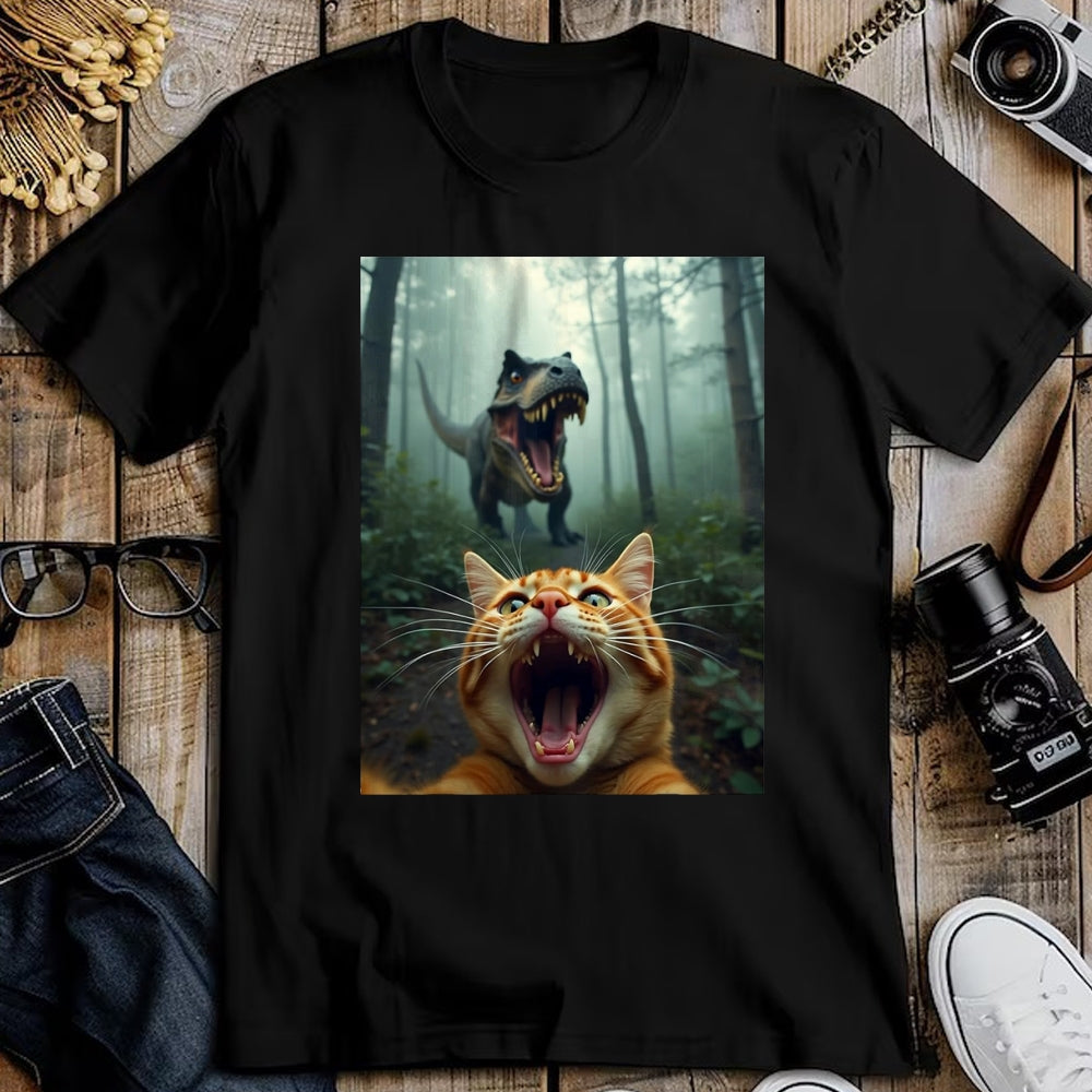 Best Dinosaur Lover Shirt, Funny Dinosaur UnisexT-Shirt/Hoodie/Sweatshirt HLT00 -Cat Selfie with T-Rex Dinosaur T-Shirt, Men, Black, 3X-Large