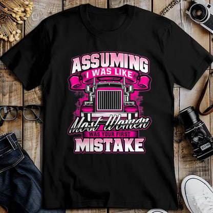 Best Truck Driver Life Shirt, Funny Trucker UnisexT-Shirt/Hoodie/Sweatshirt HLT00 - First Mistake - Female Semi Truck Driver Trucker Trucking T-Shirt