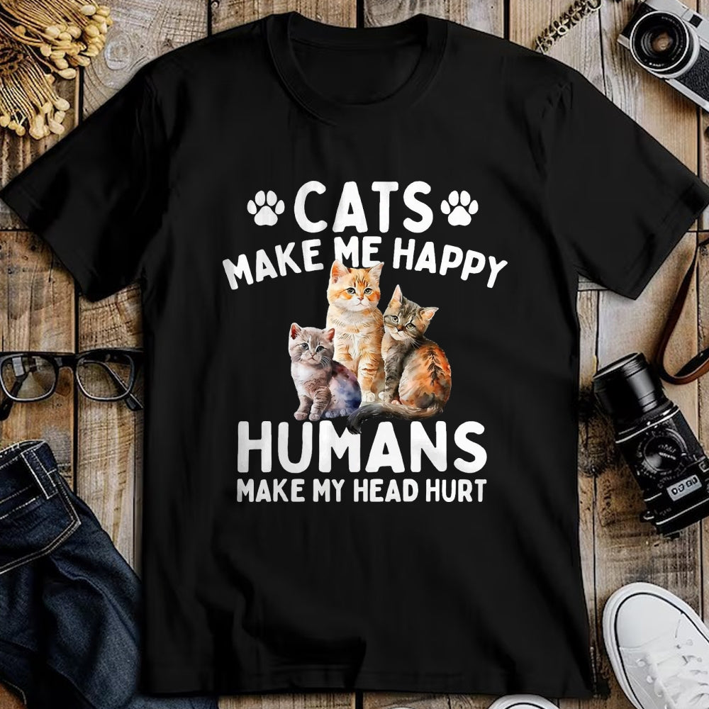 Cat Love Shirt, Funny Cat Lover Gift UnisexT-Shirt/Hoodie/Sweatshirt HLT00 - Cats Make Me Happy Humans Make My Head Hurt - Cat Lover T-Shirt, Men, Black, 3X-Large