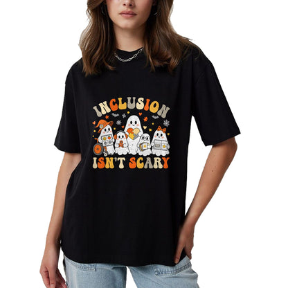 Best Teacher Shirt, Funny Teacher UnisexT-Shirt/Hoodie/Sweatshirt HLT00 - Inclusion Isn't Scary Funny Ghost Halloween SLP SPED Teacher T-Shirt