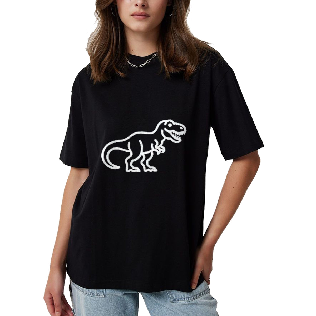 Best Dinosaur Lover Shirt, Funny Dinosaur UnisexT-Shirt/Hoodie/Sweatshirt HLT00 - T-Rex Minimalist Badge Patch Line Art Dinosaur T-Shirt, Men, Black, 3X-Large