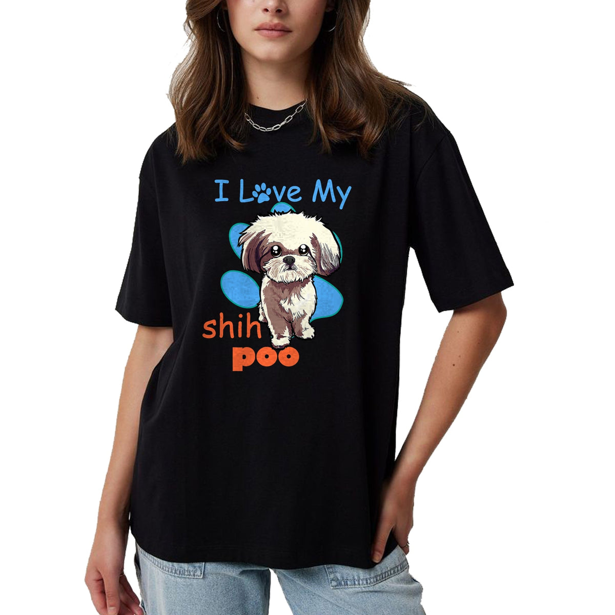 Dog Love Shirt, Dog Lover Gift T-Shirt/Hoodie/Sweatshirt HLT00 - I Love My Shih Poo Shirt Best Dog Lover Paw Print Christmas T-Shirt