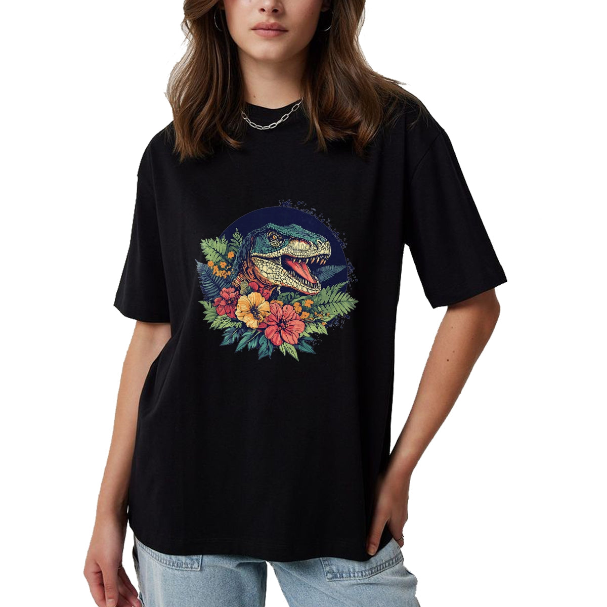 Best Dinosaur Lover Shirt, Funny Dinosaur UnisexT-Shirt/Hoodie/Sweatshirt HLT00 - Dinosaur With Floral Background Artwork T-Shirt