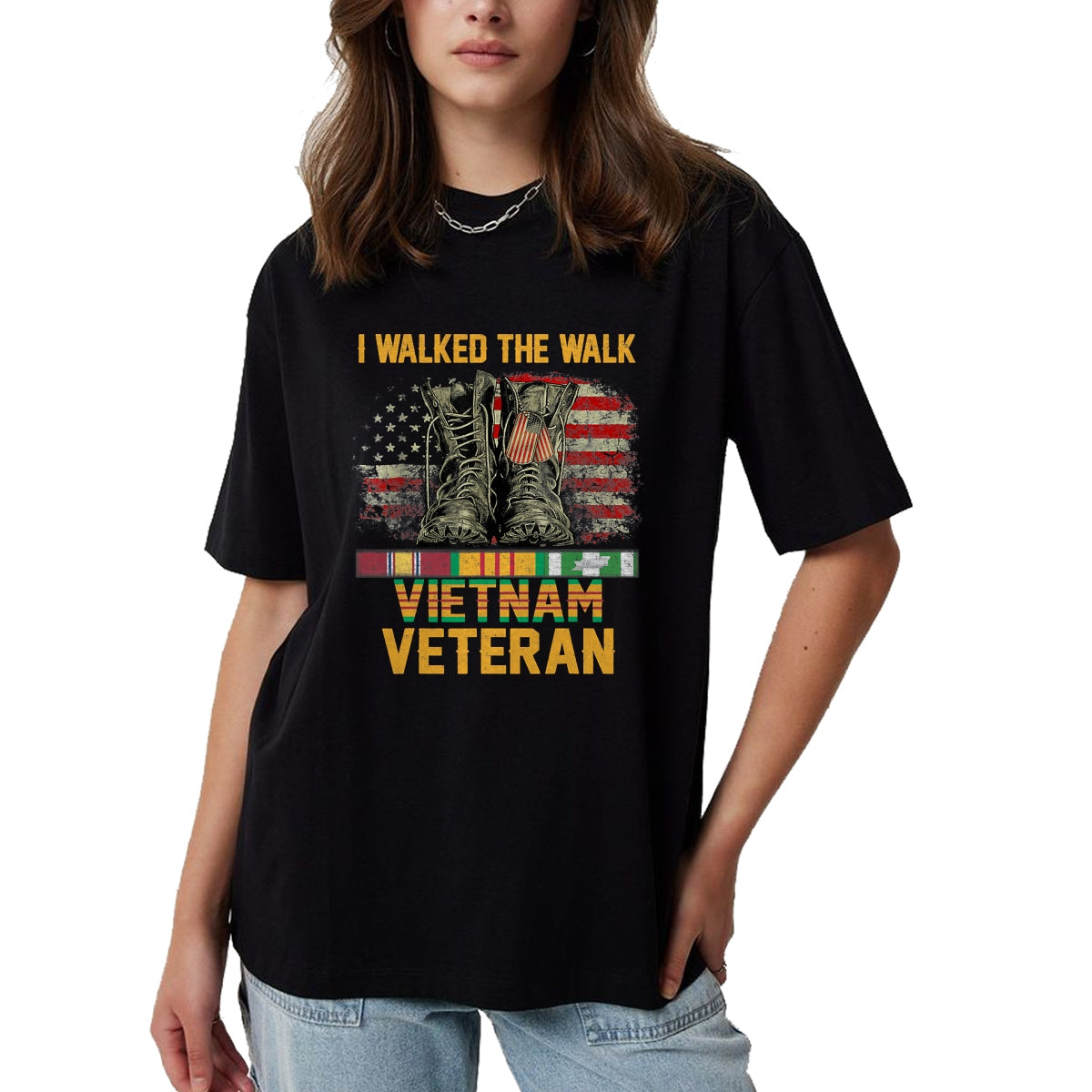 Proud Veteran Shirt, Funny Veteran UnisexT-Shirt/Hoodie/Sweatshirt HLT00 - I Walked The Walk Vietnam Veteran Flag American US Vet T-Shirt