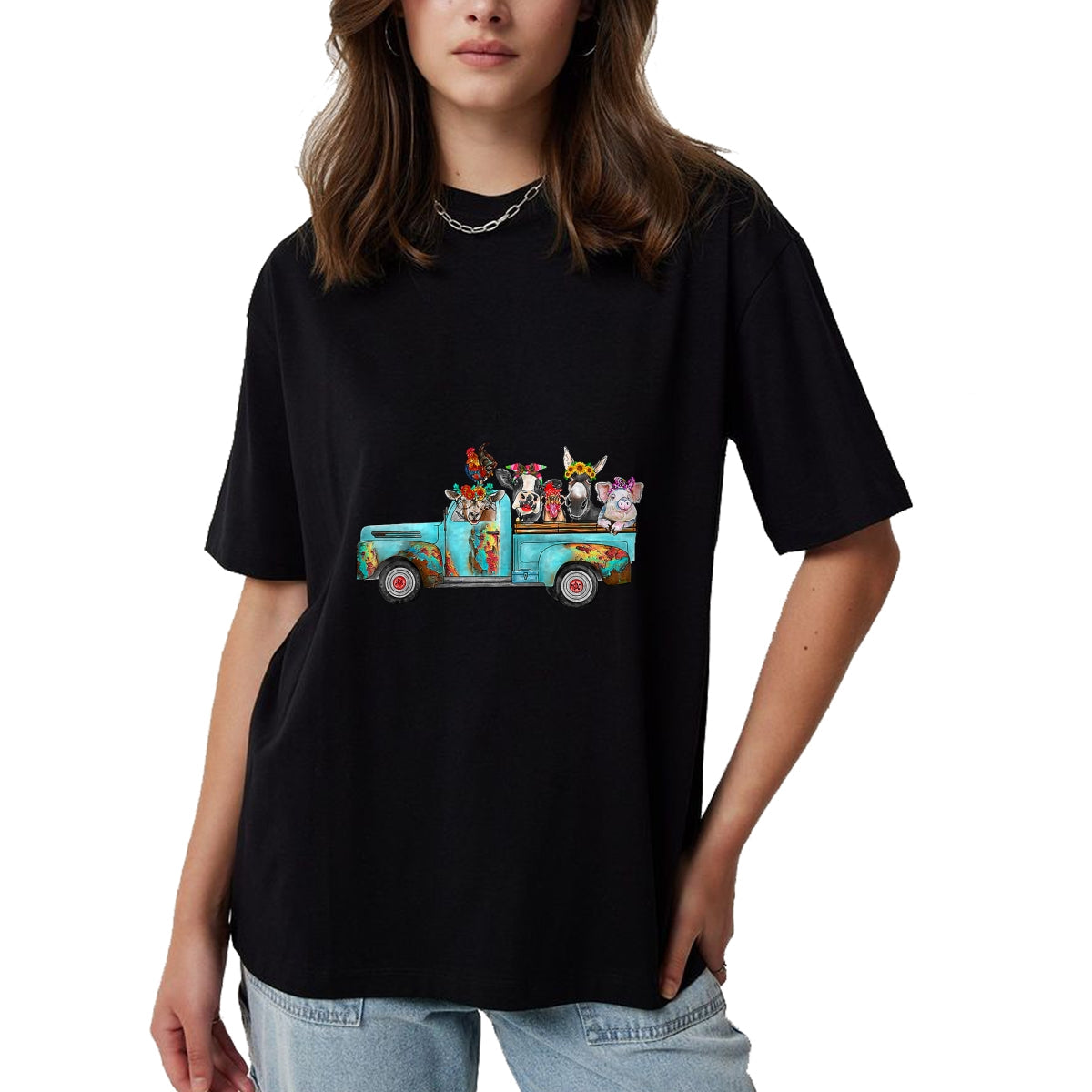 Best Farmer Life Shirt, Funny Farmer UnisexT-Shirt/Hoodie/Sweatshirt HLT00 - Farm Pickup Truck with Farm Animals Farmer_s Wife Cow Girl T-Shirt