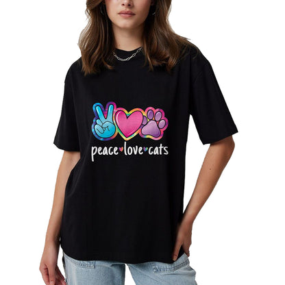 Cat Love Shirt, Funny Cat Lover Gift UnisexT-Shirt/Hoodie/Sweatshirt HLT00 - Peace Love Cats Cute Cat Kitten Lover Paw Cat Women Girls T-Shirt