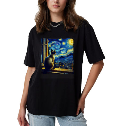 Cat Love Shirt, Funny Cat Lover Gift UnisexT-Shirt/Hoodie/Sweatshirt HLT00 - Cat Siamese Cat Starry Night Siamese T-Shirt