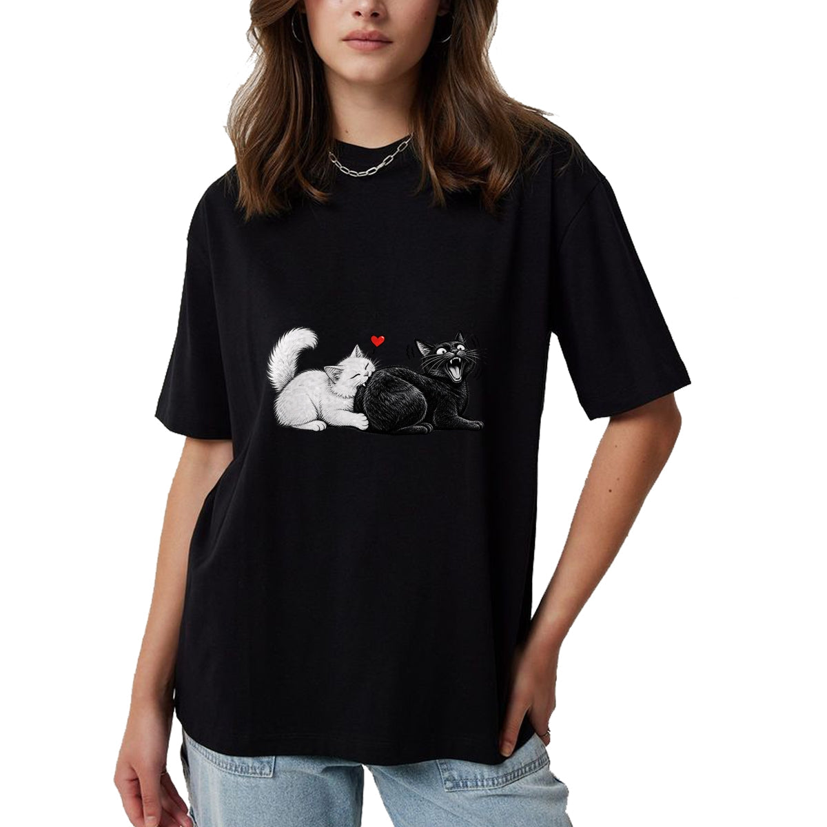 Cat Love Shirt, Funny Cat Lover Gift UnisexT-Shirt/Hoodie/Sweatshirt HLT00 - Funny Cat Couple Black White Cats Love Cat Biting Cat Butt T-Shirt