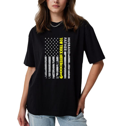 Best Truck Driver Life Shirt, Funny Trucker UnisexT-Shirt/Hoodie/Sweatshirt HLT00 - Husband Father Tow Truck Driver American Flag Towing Dad T-Shirt