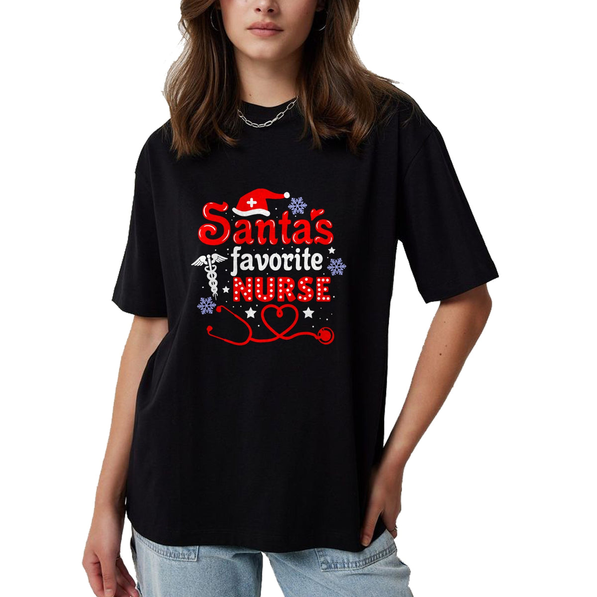 Funny Nurse Shirt, Nurse Unisex T-Shirt/Hoodie/Sweatshirt HLT00 - Santa's Favorite Nurse Christmas Short Sleeve T-Shirt