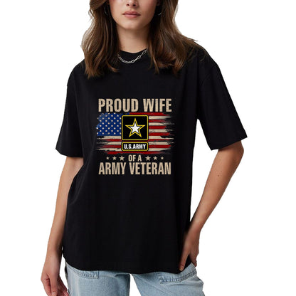 Proud Veteran Shirt, Funny Veteran UnisexT-Shirt/Hoodie/Sweatshirt HLT00 - Vintage Proud Wife of A Army Veteran with American Flag T-Shirt