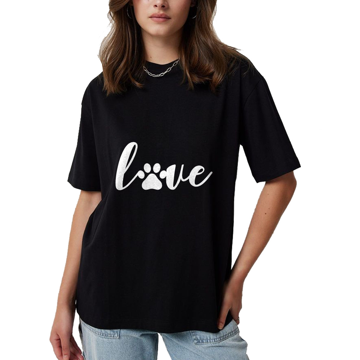 Cat Love Shirt, Funny Cat Lover Gift UnisexT-Shirt/Hoodie/Sweatshirt HLT00 - Paw Print Love Heart Funny Cool Dog Cat Mom Pet Animal Lover T-Shirt Small