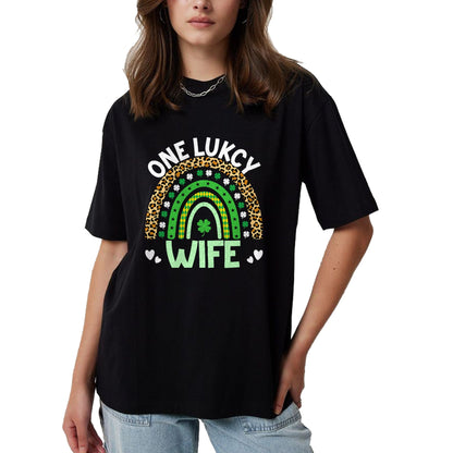 Best Wife Shirt, Wife and Husband Unisex T-Shirt/Hoodie/Sweatshirt HLT00 - Gift for wife T shirt, lucky wife   Womens One Lucky Wife Leopard Rainbow Saint Patrick's Day Tank T (1)