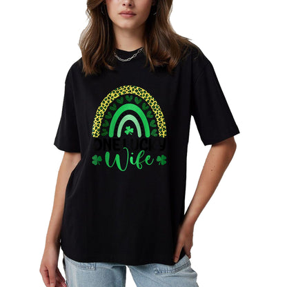 Best Wife Shirt, Wife and Husband Unisex T-Shirt/Hoodie/Sweatshirt HLT00 - Gift for wife T shirt, lucky wife   Womens One Lucky Wife Leopard Rainbow Saint Patrick's Day Raglan